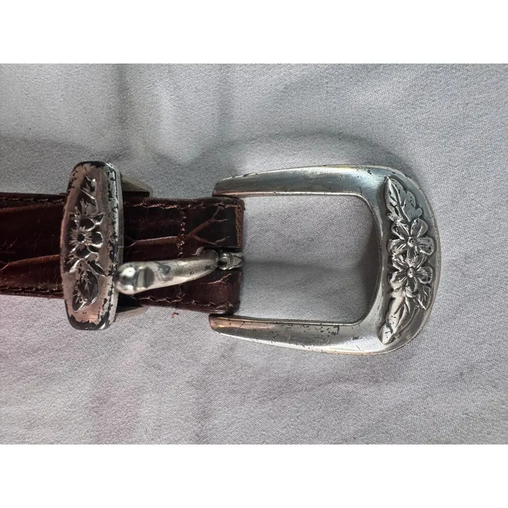 Vintage Lady Canterbury Italian Croco Leather Belt Brown Western Buckle 35